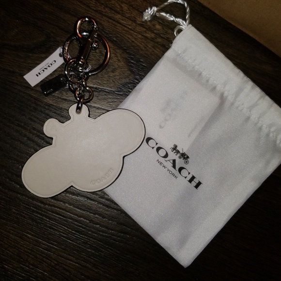 New smooth white leather keychain with black glitter, gold satin stitching and a - Picture 5 of 8